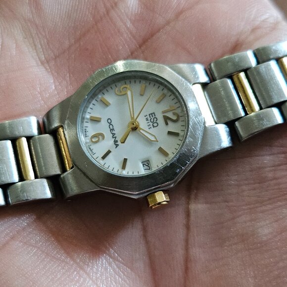 ESQ OCEANIA Swiss Girls Wrist Watch Date Calendar Analog Quartz Silver/Gold Tone - Picture 5 of 14